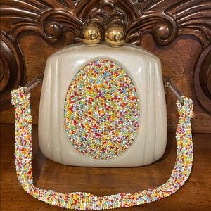 Vintage RARE 1940s  designer Art- deco Multicolor Beaded / Bakelite handbag